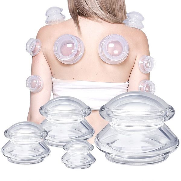 4 tamanhos Terapia de escavação Conjunto de massageador Profissional de terapia de pupping estúdio e cupping de silicone doméstico, sucção mais forte adequada para massagem miofascial