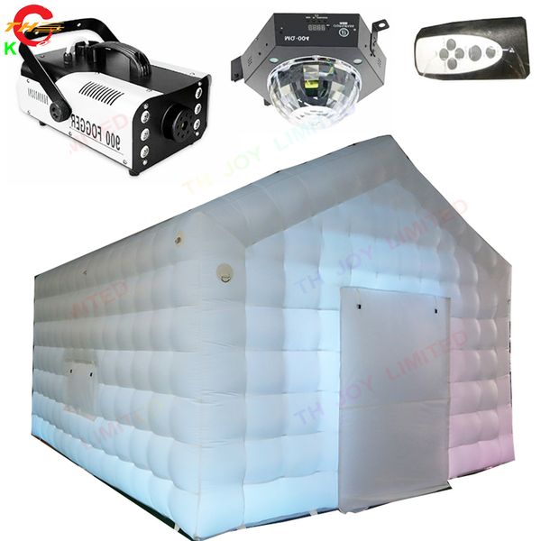 Entrega gratuita Atividades ao ar livre branco inflável de cubo de tenda de ar tenda de eventos de festa do soprador de vapor com máquina de nevoeiro leve n nevoeiro