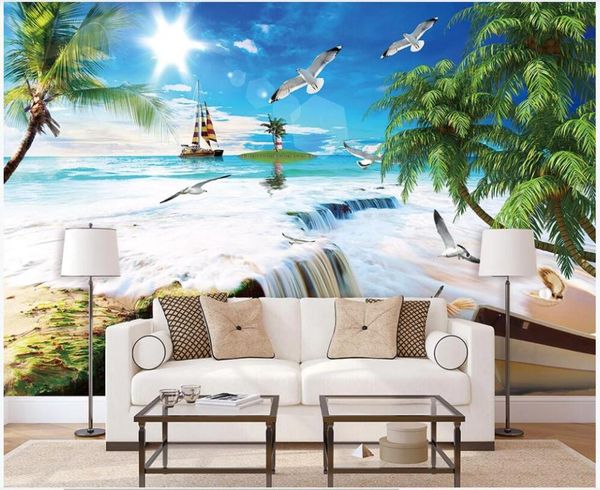 Обои на стенах на стенах 3d виды пляжные кокосовые деревья Ландшафт Дом Декор дома в гостиной