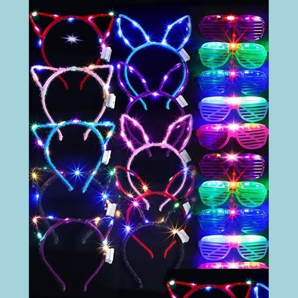 Diğer Etkinlik Partisi Malzemeleri LED Işık Up Gözlük Tavşan Kedi Kulak Kaçağı Bandı Neon Mardi Gras Parlayan Kepenk Gözlük Doğum Günü Dhr3f