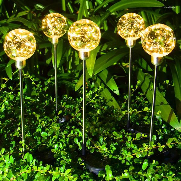 Solarbetriebene Kupferdraht-Kugel-Bodenlampe für den Außenbereich, Gartendekoration, Landschaft, leuchtendes Reed