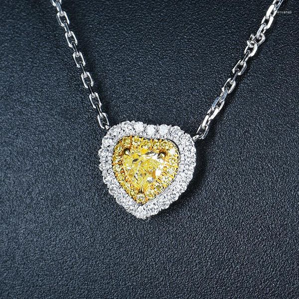 Correntes Separação de cor Corações de amor em forma de coração Corações e flechas simulação de zircão dourado moissanite pingente de jóias de colar feminino