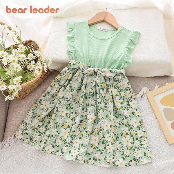 Mädchenkleider Mädchen Bär Führer Mädchen Blumen 2023 Mode Süß Kinder Blumen Korsett Ärmellos Vestidos Kinderkleidung 3-8 JahreMädchen