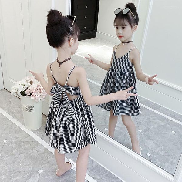 Abiti da ragazza 2023 Summer Girls Sweet Little Fresh Elegant Dress Red Plaid Suspender Princess Sexy 6 Student Fashion 12 Years Old Kids