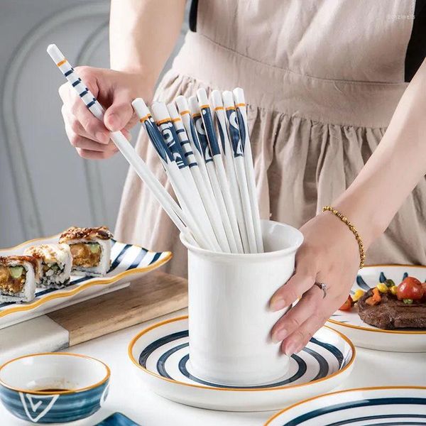 Bacchette 5 paia di bastoncini in ceramica in stile giapponese Set di sushi riutilizzabili Regali per la tavola antiscivolo