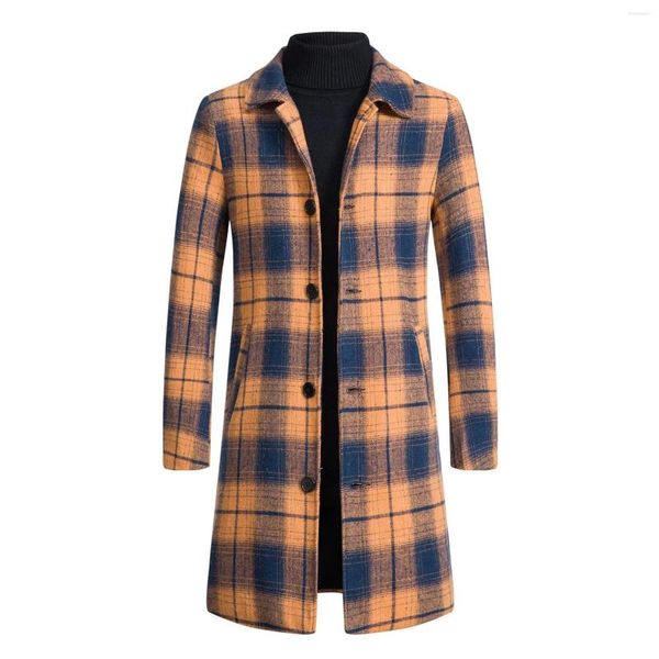 Trench da uomo Cappotto Autunno Inverno Lungo Slim-fit Di lana Moda Business Casual Plaid Colletto di lana Top Uomo Giubbotti