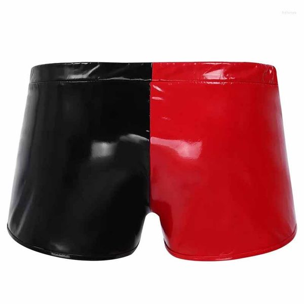 Unterhose Sexy Shinny Glänzend PVC Patchwork Boxershorts Reißverschluss im Schritt Höschen Sex Gay Men Fetishwear Kein eigenartiger Geruch Plus Größe S-5XL