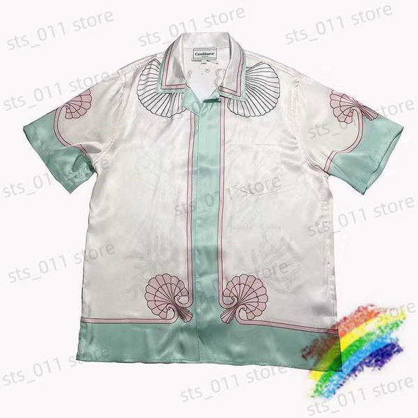 Camisas casuais masculinas New Casablanca Silk Shirt Mulheres 1 1 1 de alta qualidade Printing de casca de coral Casablanca Tees T230419
