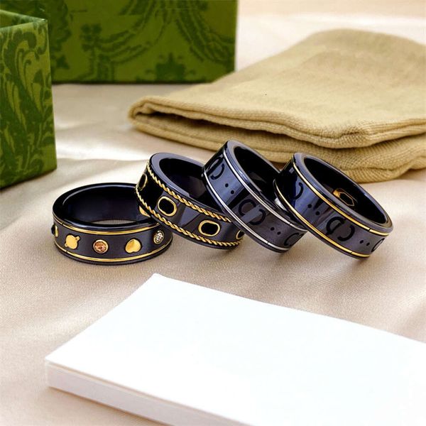 Дизайнерское ювелирное кольцо Bee Planet Ceramic Trend Персонализированная пара Черно-белое керамическое парное кольцо 18-каратное кольцо из розового золота с двойным G Подарки для женщин Ювелирные изделия