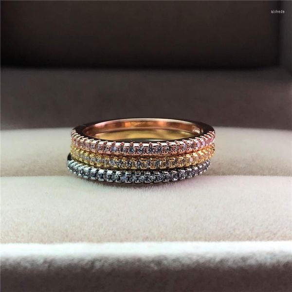 Anéis de casamento fofos moda de cristal pequeno anel de pedra feminina cor de ouro empilhável Promise o engajamento do amor para mulheres