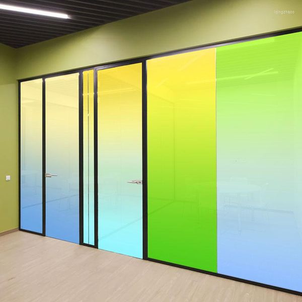 Pencere Çıkartmaları Net Kırmızı Çarpışma Karşıtı Ofis Banyo Sürgülü Kapı Dekorasyon Etiketi Renk Gradyan Elektrostatik Buzlu Cam Film