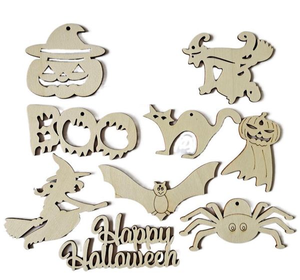 Criativo de madeira decoração de halloween artesanato festa de férias decoração pingente casa diy graffiti chip de madeira props1923068