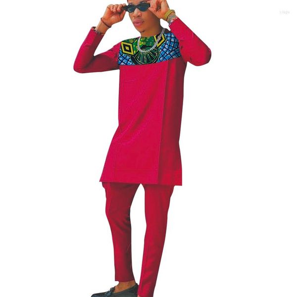 Roupas étnicas moda africana moda vermelha algodão masculino camisa