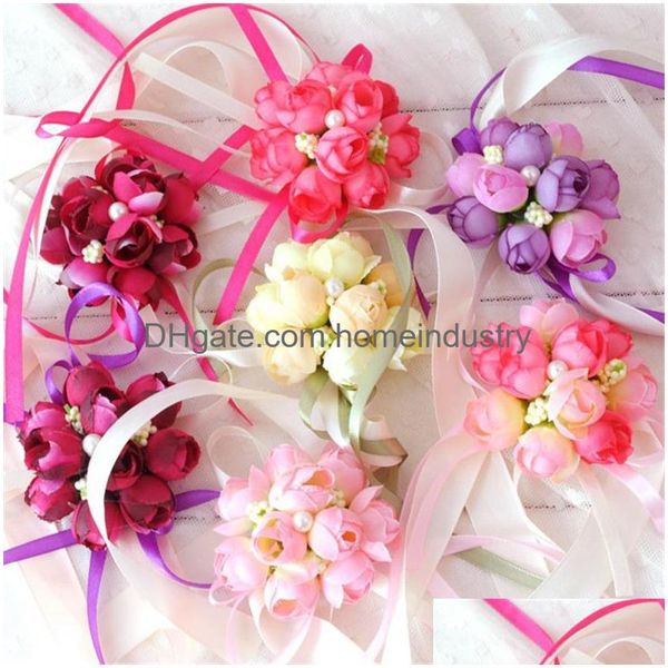 Flores decorativas grinaldas de moda celebração artificial da noiva Simação de flores de pérola renda cor cor cor de honra Bri dhbx8