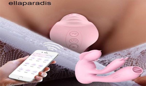 Massageador adulto Wireless Bluetooth Remote Control App Dildo Dildo vestível Panties vaginal Rabbit Vibradores Mulheres clitóricas masturbadoras S8438011