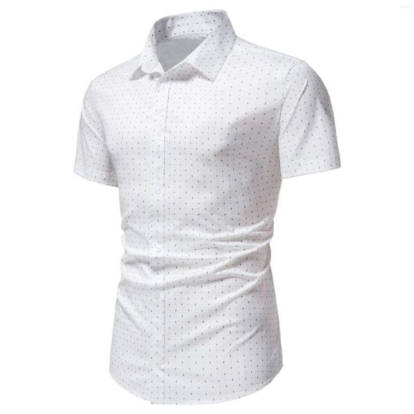 Camisas casuais masculinas homens brancos elegantes bolinhas de vestido estampado rusas de moda de moda de verão de verão respirável roupas de manga curta