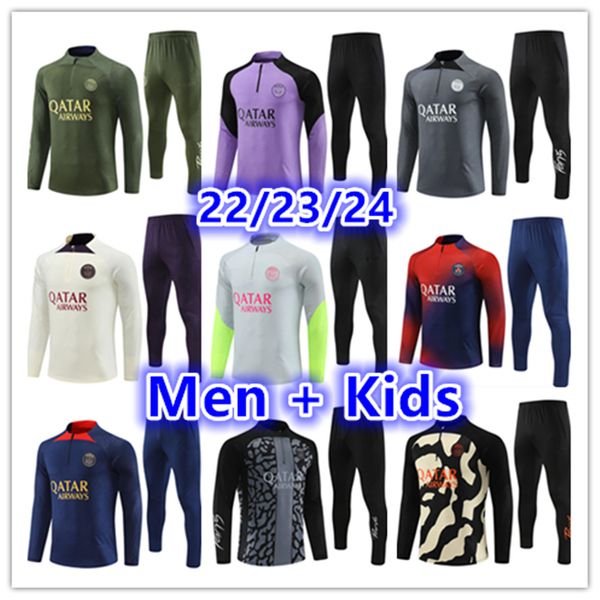 2023 2024 Paris Kids Tracksuits Training Terno Chandal 22 23 24 PSGES Mbappe Kit Survetement Pé Tuta Jaqueta Retro Futbol Futebol Treino Futebol Homens e Crianças Conjuntos