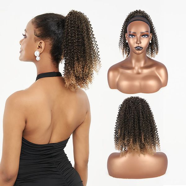 Extensões de cabelo afro, rabo de cavalo encaracolado, cordão afro curto, coque sintético, clipe de cabelo para mulheres negras