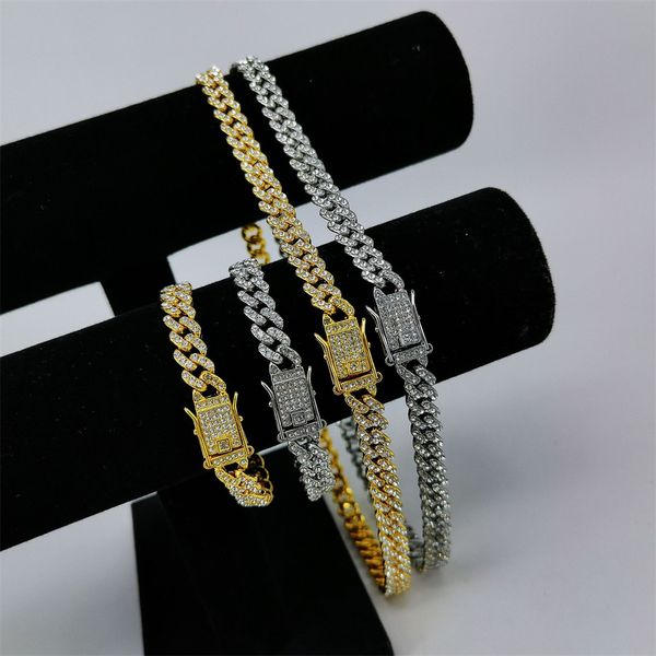 Halskette für Herrenkette kubanische Glieder Goldketten Iced Out Schmuck 8 mm Diamant eingelegt einreihig 3 Diamanten Herren- und Damen-Hiphop-Armband