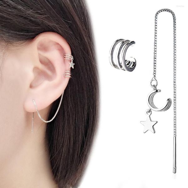 Brincos de bronzear os piercings falsos assimétricos para mulheres geométricas de linha de cinco pontas clipes de orelha de estrela fêmea de jóias requintadas presentes