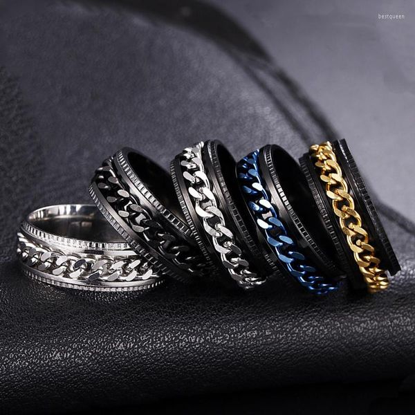Anéis de casamento 2023 moda punk vintage clássico spinner anel de corrente macho masculino jóias de aço inoxidável para homens mulheres