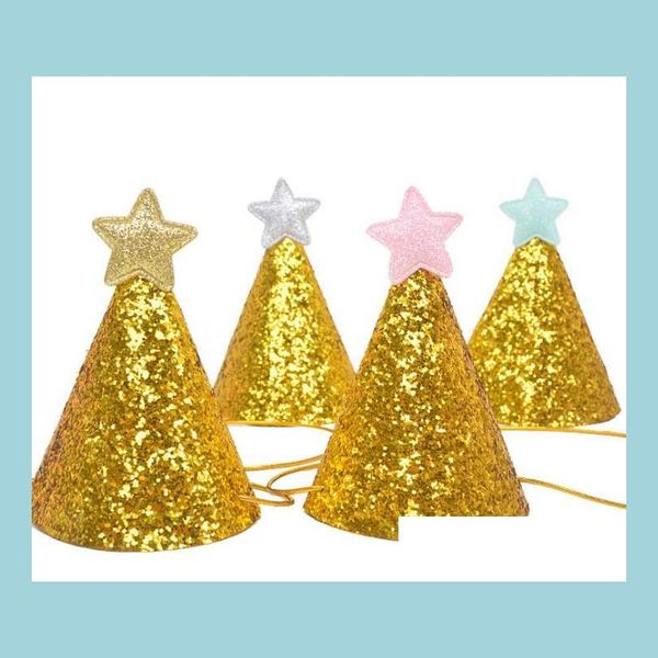 Cappelli da festa Glitter oro lucido Top Adt Bambini Mini Cono Compleanno Cap Celebrazione Decorazione Po Prop Sfondo Drop Delivery Home Dhtpy