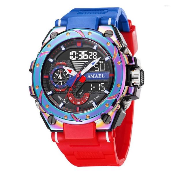 Relógios de pulso Quartz Watch for Men Watcholorful Red Bracelet de 50m Digitais analógicos de despertador à prova d'água de 50m Relógios esportivos