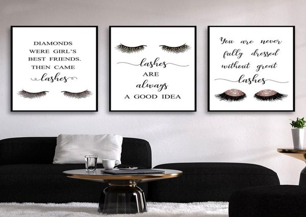 Modern Makeup Lashes Fashion Canvas Art Painting Minimalist Eyelashes Quotes Print Posters Abstract Wall Pictures for Girl Room Sa8336427