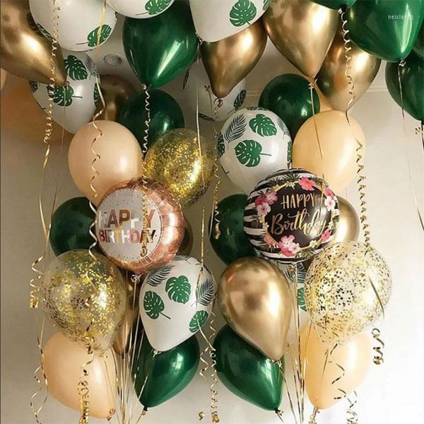 Украшение вечеринки 12 -дюймовые пальмовые листья белые латексные воздушные шарики Джунгли Джули День Рождения День Рождения темно -зеленый металлический золотой воздух Globos принадлежности для животных