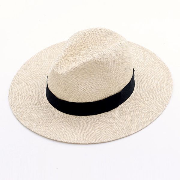 Stingy Brim Hats Topi Musim Panas Sisal Alami Buatan Tangan Unissex para Pria Wanita Matahari Pinggiran Lebar Jerami Fedora Asli Havana Retro Pantai Jazz 230418