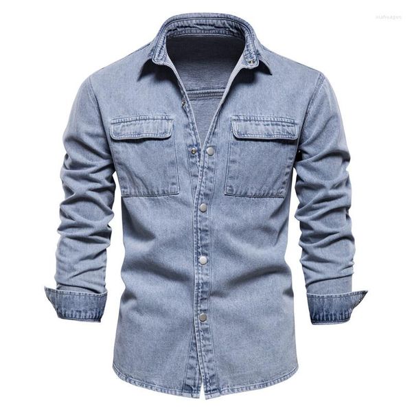 Erkekler sıradan gömlekler erkek denim ceketler erkek açık mavi ceket kot ceket adam sokak kıyafetleri uzun kollu xxl