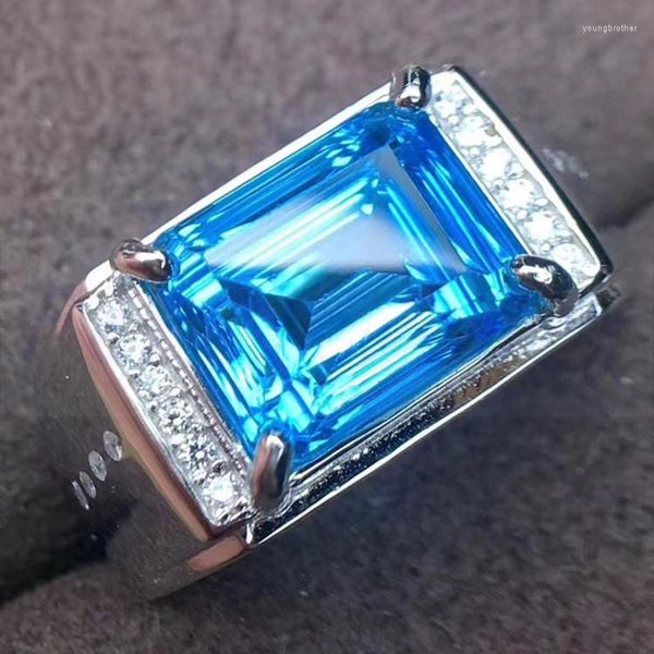 Anelli a grappolo Anello da uomo con topazio blu naturale in argento sterling 925 gioielli lavorati a mano con pietre preziose 8CT per o donne Y8083109