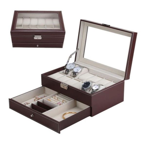 12 Grades slots de relógios profissionais caixa de armazenamento camadas duplas de couro pu de assistência de caixa de caixa de caixa