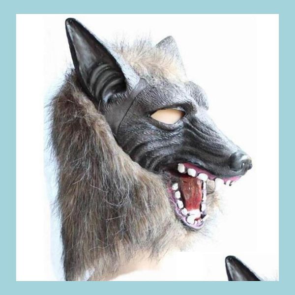 Party Masken Scary Fur Latex Fl Head Overhead Wolf Maske Py Halloween Cosplay Maskerade Fancy Dress Up Theater Adt Kostüm Requisiten Grau Dhz67