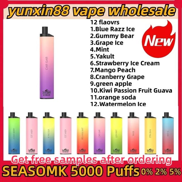 Os mais novos SEASOMK 5000 baforadas E-cigarros descartáveis 600mAh Bateria recarregável 1.2 bobina de malha 10ml capacidade 0% 2% 5% Cartucho Starter Kit vs puff 10000 8000 dispositivo vape