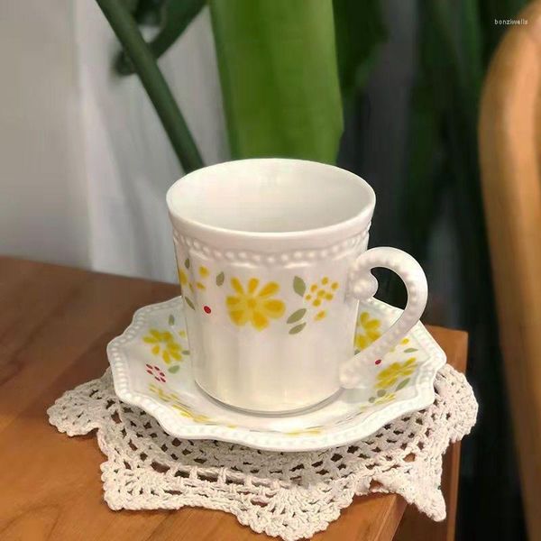 Tazze Piattini Francese Vintage Stile Pastorale Colazione Tazza Da Caffè E Piatto Set Per La Casa Tè Pomeridiano In Ceramica