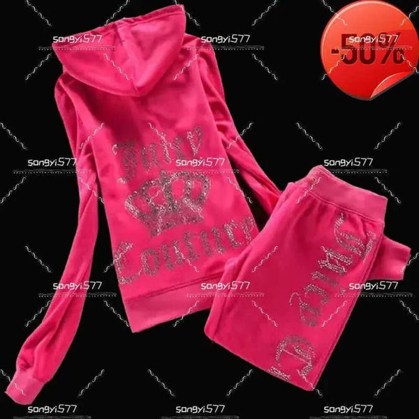 fashon Juicy Tuta da donna Veet's Brand Velour Sewing Suit Track Felpe con cappuccio e pantaloni Set Apple Met 2023ess