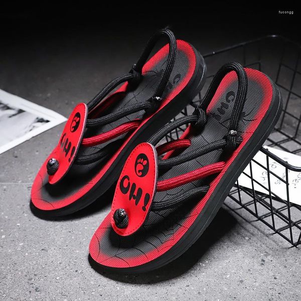 Slippers 2023 Summer Red Flip Flip Flip for Men Fashion Print Outdoor Sandals masculinos confortáveis ​​Anti-Slip Mens Sandale Homme