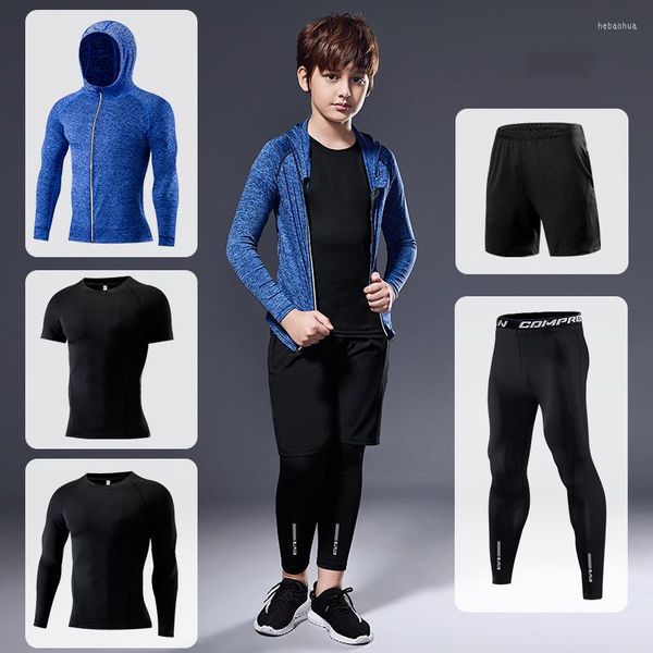 Koşu Setleri 5 PCS Boys Boys Trailsuit Spor Salonu Fitness Sıkıştırma Spor Takım Kıyafetleri Genç Jogging Spor Giyim Egzersiz Egzersiz Tayt