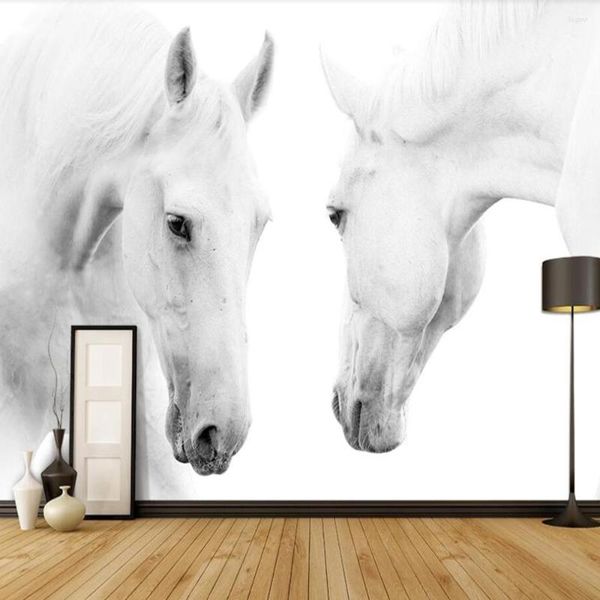 Papéis de parede MILOFI Custom 3D Papel de parede mural Pografia de cavalo branco Pintura de decoração de parede de fundo de fundo