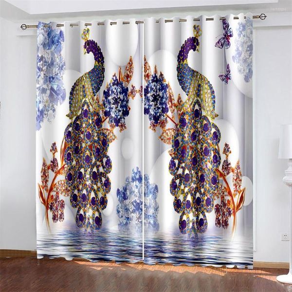 Vorhang Vintage Peacock mit Blumen Schmetterling 3D Digitale Druck benutzerdefinierte Vorhänge Luxus Wohnzimmer Schlafzimmer Wohnkultur Sonnenschirme 2 Panel