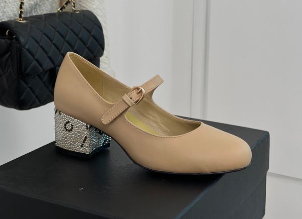 Décolleté sexy di alta qualità Donna Fibbia Tacchi alti Scarpe Lolita Punta rotonda Tacco grosso in cristallo Mary Jane Vera pelle Donna Tacchi alti Balletto Scarpe eleganti eleganti