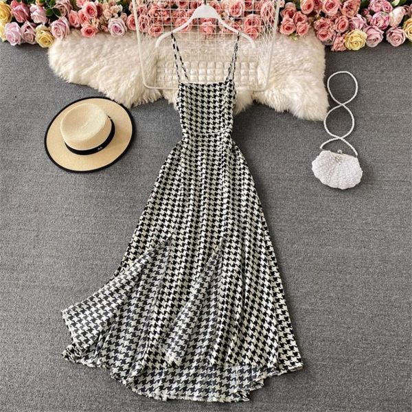 Casual Kleider Sommerkleid 2023 Elegant Plaid Spaghettibügel Frauen Ärmellos Sexy Lange Party Vintage Korean Fashion Vestido