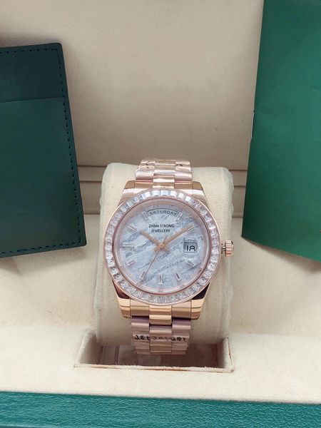 Relógios de pulso masculinos de 41 mm de relógios mecânicos de moldura de diamante meteorita com tira de aço inoxidável de aço duplo Strap Sapphire Sports Man Wristwatches