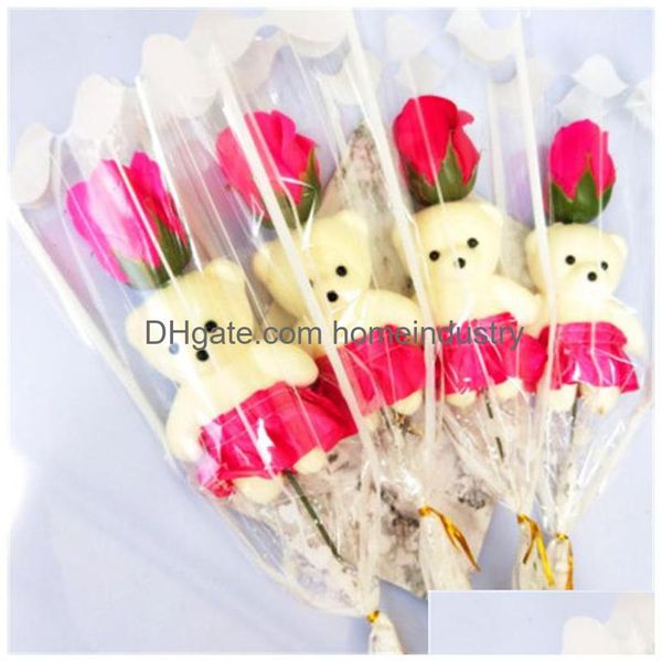 Ghirlande di fiori decorativi Orso singolo Orsi di fiori di sapone Simation Rose Single Ramo artificiale per insegnanti Regalo di San Valentino Dh2Jz