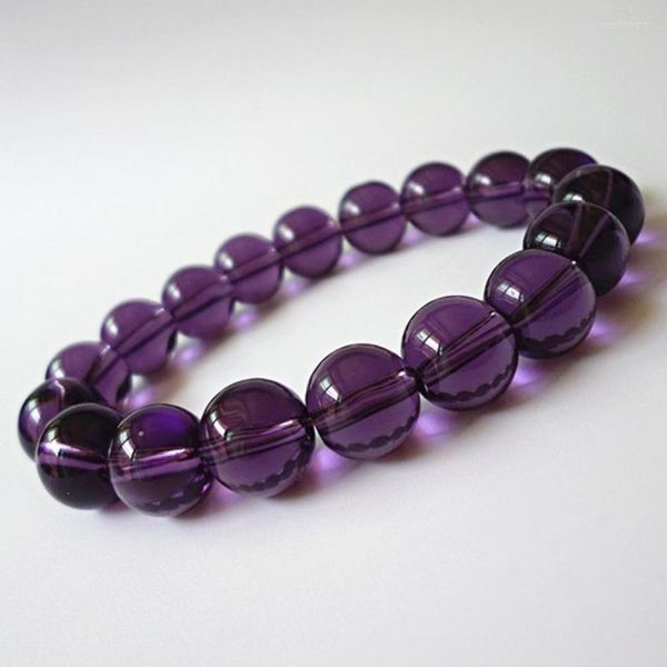 Strand 10mm Forma rotonda Braccialetti di ametiste naturali Bracciale elasticizzato con perline di cristallo Gioielli da donna Pietra di quarzo viola