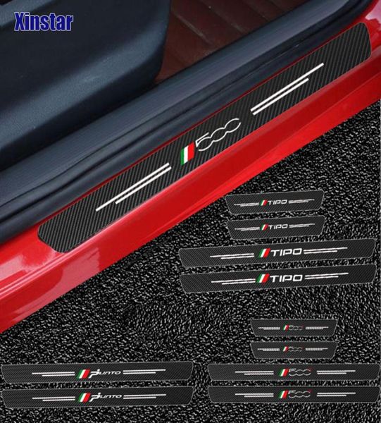 4 Stück Kohlefaser-Autotürschwellen-Schutzaufkleber für Fiat Panda 500 500x 500l TIPO PUNTO1807436