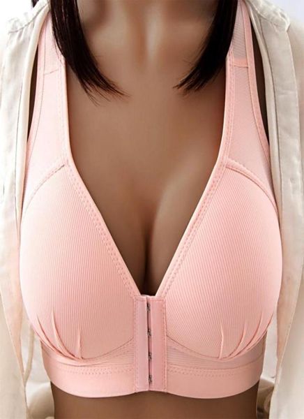 Yoga roupa 2021 sexy ps tamanho push up sutiã fechamento frontal cor sólida sutiã fio respirável esportes lingerie sem costura para mulheres9740588