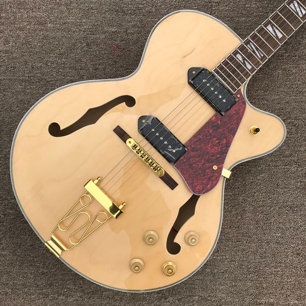 Customisierte linke Gitarre, hohle Jazz-E-Gitarre, P90-Pickup, goldene Hardware, Melodie-O-Matic-Brücke, kostenloser Versand