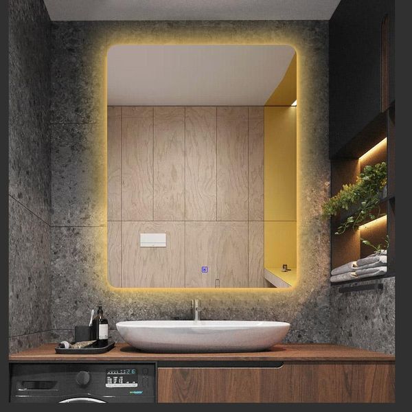 Spiegel Europäischer Wandspiegel LED-Licht für Badezimmer Großes Wandbild Anti Blur Smart Touch Control 220 V Warm / Weiß Lampenfarbe Bluetooth
